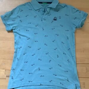 United Colors Of Benetton Blue Polo Shirt with skate board print boys 11-12 y